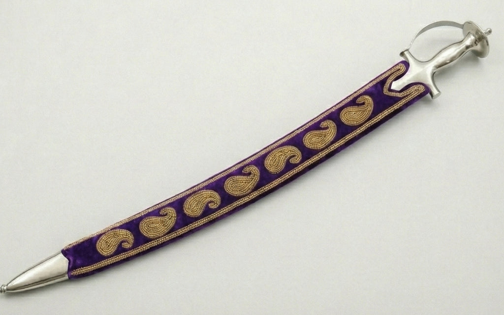 The Royal Amethyst & Gold Paisley Talwar | Deep Purple Velvet Ceremonial Sword | Swordora Royal Collection