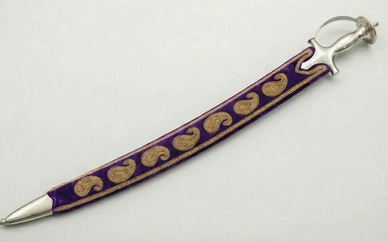 The Royal Amethyst & Gold Paisley Talwar | Deep Purple Velvet Ceremonial Sword | Swordora Royal Collection