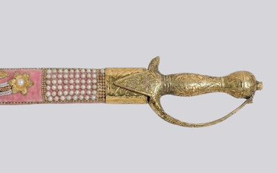 The Blush Pink Sovereign Heritage Talwar | Pastel Pink & Gold Groom Sword | Swordora