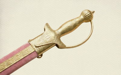 The Blush Pink Heritage Talwar | Pastel Pink & Gold Groom Sword | Swordora