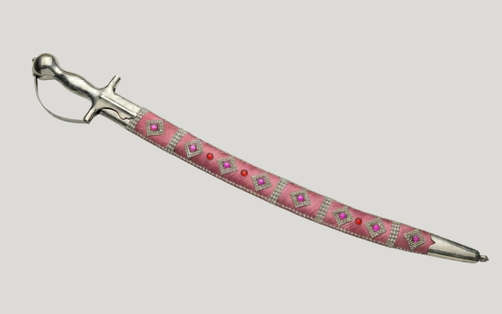 The Blush Gemstone Imperial Talwar | Blush Pink & Silver Groom Sword | Swordora