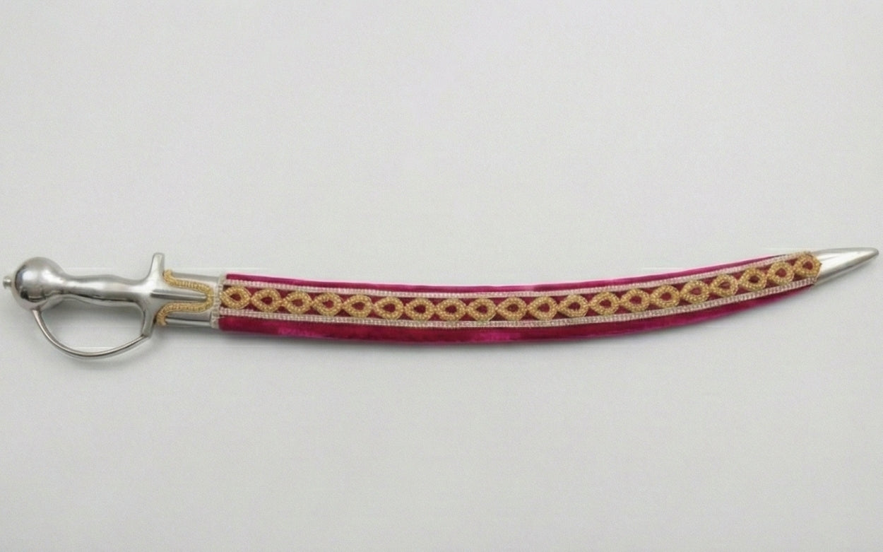 The Crimson & Gold Royal Talwar | Deep Crimson Velvet Ceremonial Sword | Swordora Royal Collection