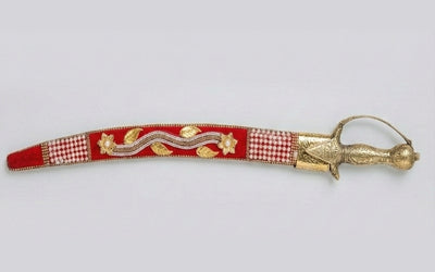 The Crimson Sovereign Heritage Talwar | Deep Red & Gold Groom Sword | Swordora
