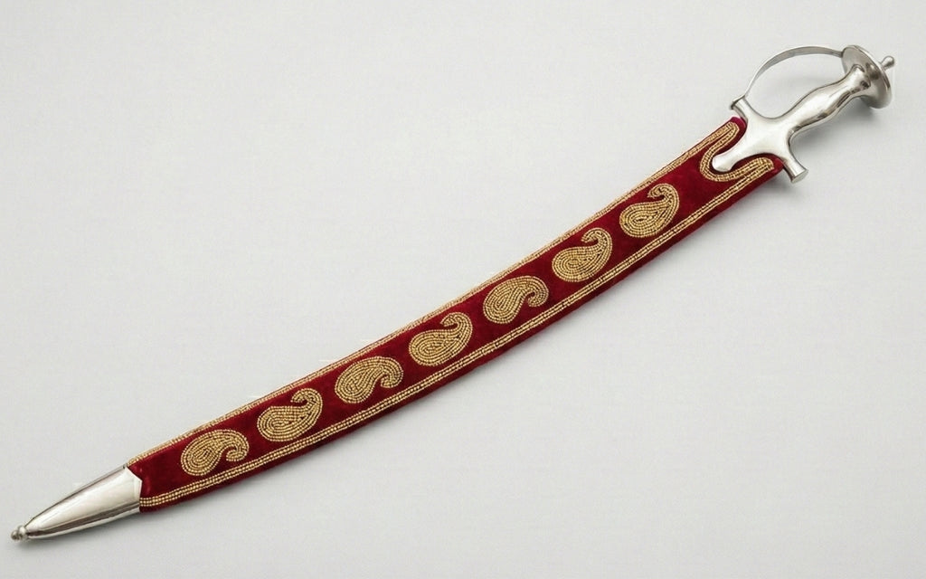 The Royal Maroon & Gold Paisley Talwar | Deep Maroon Velvet Ceremonial Sword | Swordora Royal Collection