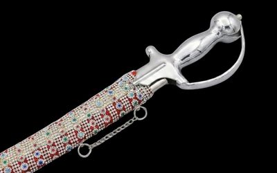The Crimson Lattice Heritage Talwar | Deep Maroon & Silver Groom Sword | Swordora