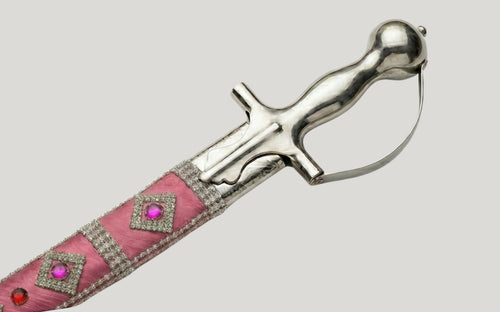 The Blush Gemstone Imperial Talwar | Blush Pink & Silver Groom Sword | Swordora