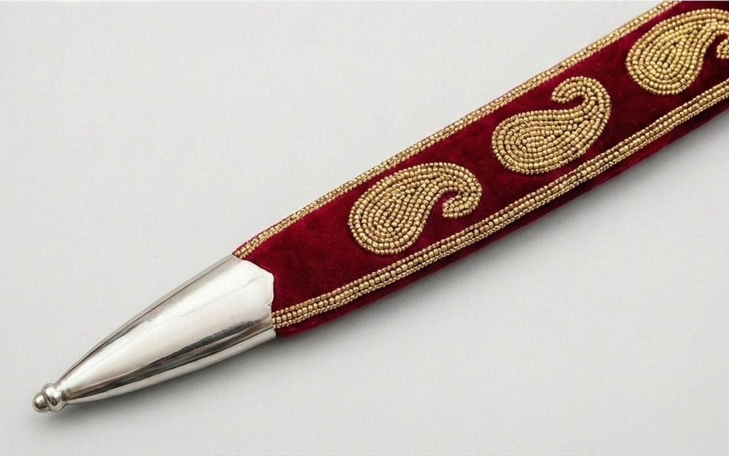 The Royal Maroon & Gold Paisley Talwar | Deep Maroon Velvet Ceremonial Sword | Swordora Royal Collection