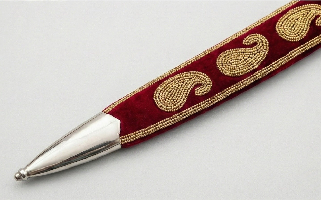 The Royal Maroon & Gold Paisley Talwar | Deep Maroon Velvet Ceremonial Sword | Swordora Royal Collection