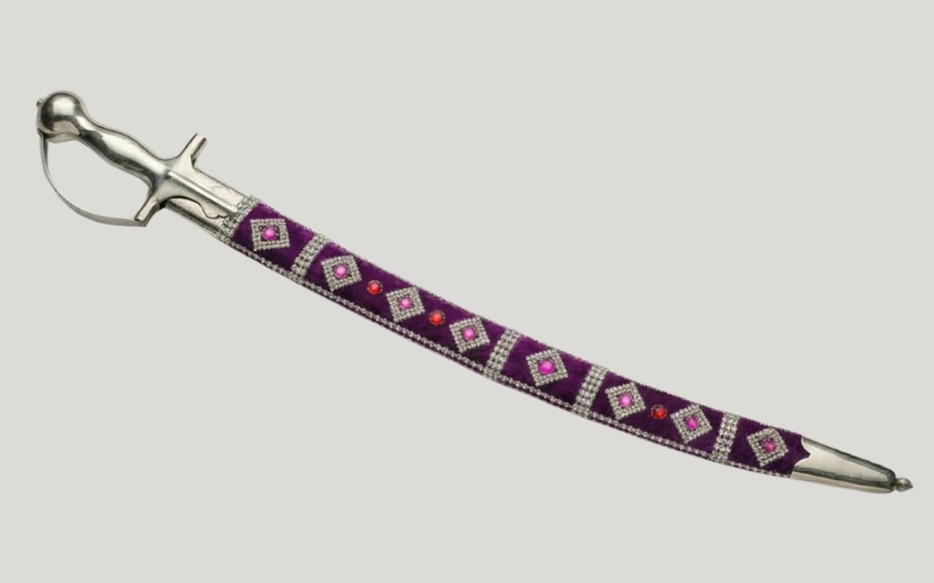 The Amethyst Gemstone Imperial Talwar | Royal Purple & Silver Groom Sword | Swordora