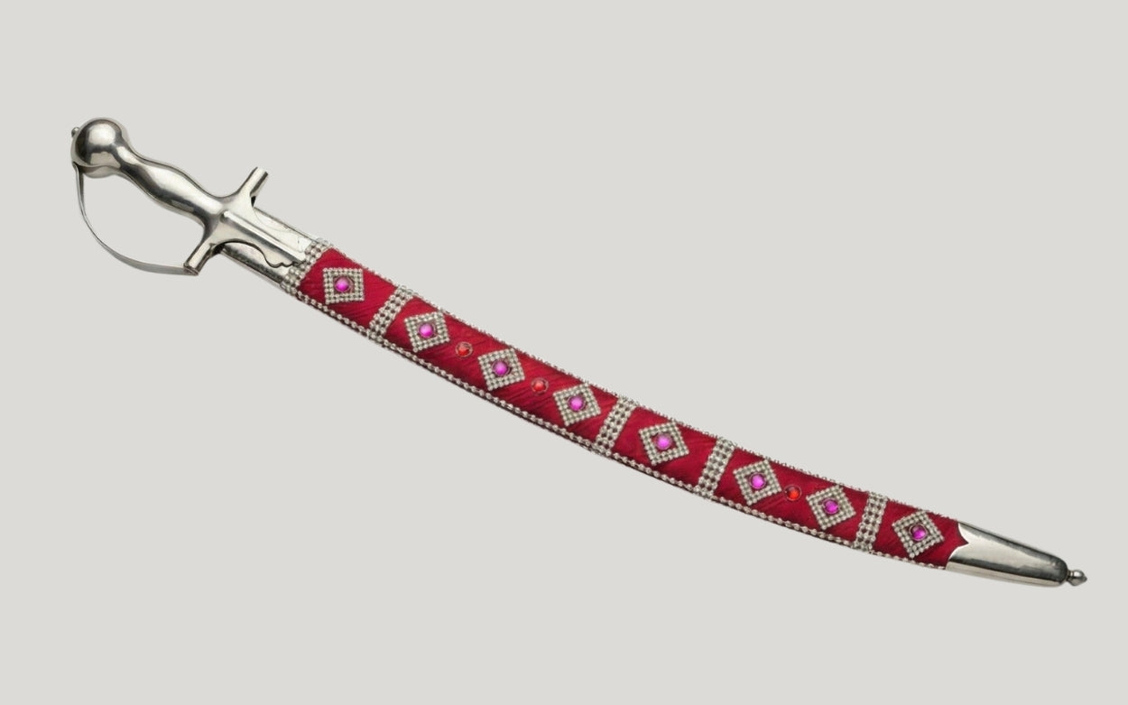 The Crimson Gemstone Imperial Talwar | Deep Red & Silver Groom Sword | Swordora