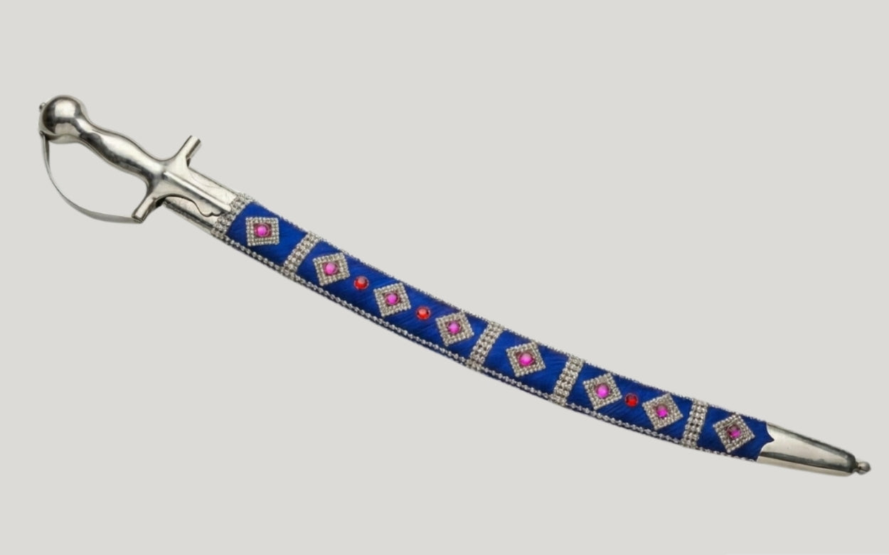 The Sapphire Gemstone Imperial Talwar | Royal Blue & Pink Groom Sword | Swordora