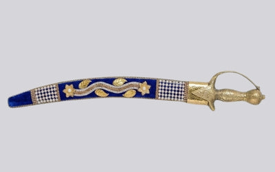 The Floral Sovereign Heritage Talwar | Royal Blue Velvet & Gold Groom Sword | Swordora