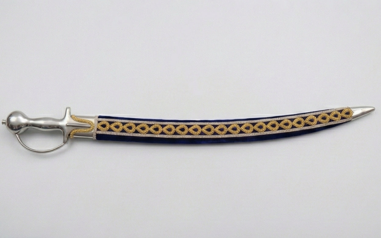The Royal Navy & Gold Heritage Talwar | Deep Blue Velvet Ceremonial Sword | Swordora Royal Collection