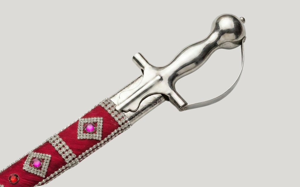 The Crimson Gemstone Imperial Talwar | Deep Red & Silver Groom Sword | Swordora