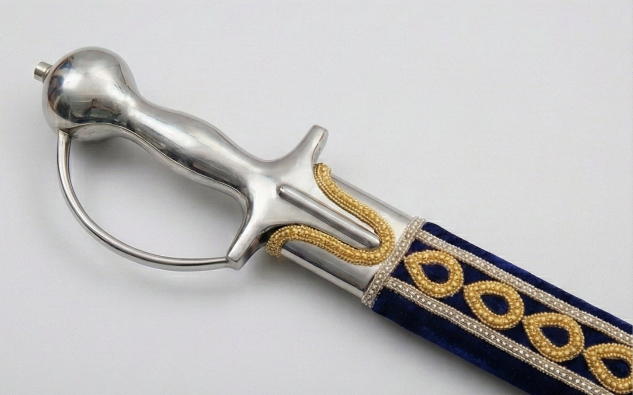 The Royal Navy & Gold Heritage Talwar | Deep Blue Velvet Ceremonial Sword | Swordora Royal Collection
