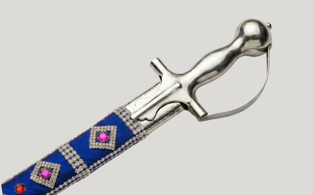 The Sapphire Gemstone Imperial Talwar | Royal Blue & Pink Groom Sword | Swordora