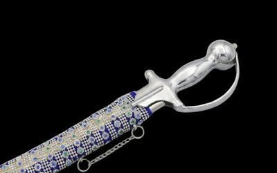 The Sapphire Mosaic Heritage Talwar | Royal Blue & Silver Groom Sword | Swordora