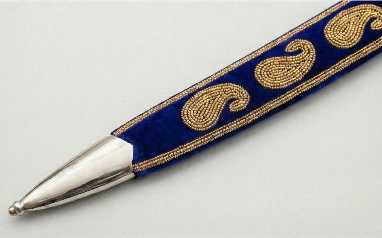 The Royal Navy & Gold Paisley Talwar | Deep Blue Velvet Ceremonial Sword | Swordora Royal Collection