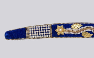 The Floral Sovereign Heritage Talwar | Royal Blue Velvet & Gold Groom Sword | Swordora