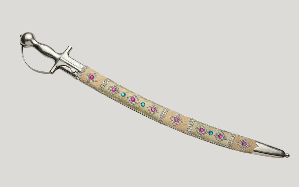 The Champagne Gemstone Imperial Talwar | Beige & Silver Groom Sword | Swordora