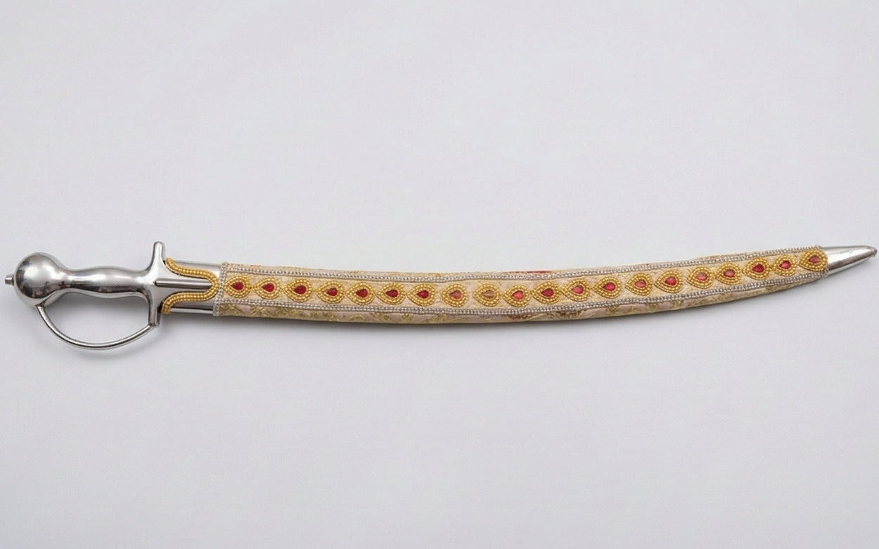 The Champagne & Ruby Royal Talwar | Cream & Red Ceremonial Sword | Swordora Royal Collection