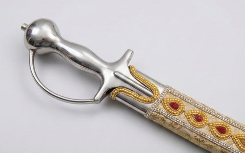 The Champagne & Ruby Royal Talwar | Cream & Red Ceremonial Sword | Swordora Royal Collection