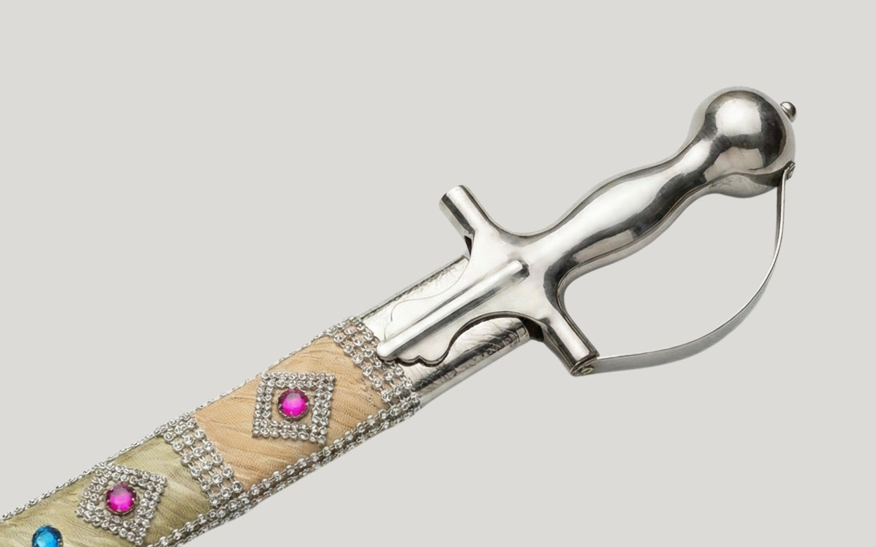 The Champagne Gemstone Imperial Talwar | Beige & Silver Groom Sword | Swordora