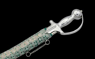 The Emerald Lattice Heritage Talwar | Deep Green & Silver Groom Sword | Swordora