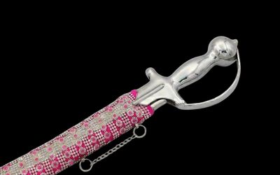 The Rani Pink Lattice Heritage Talwar | Vibrant Pink & Silver Groom Sword | Swordora