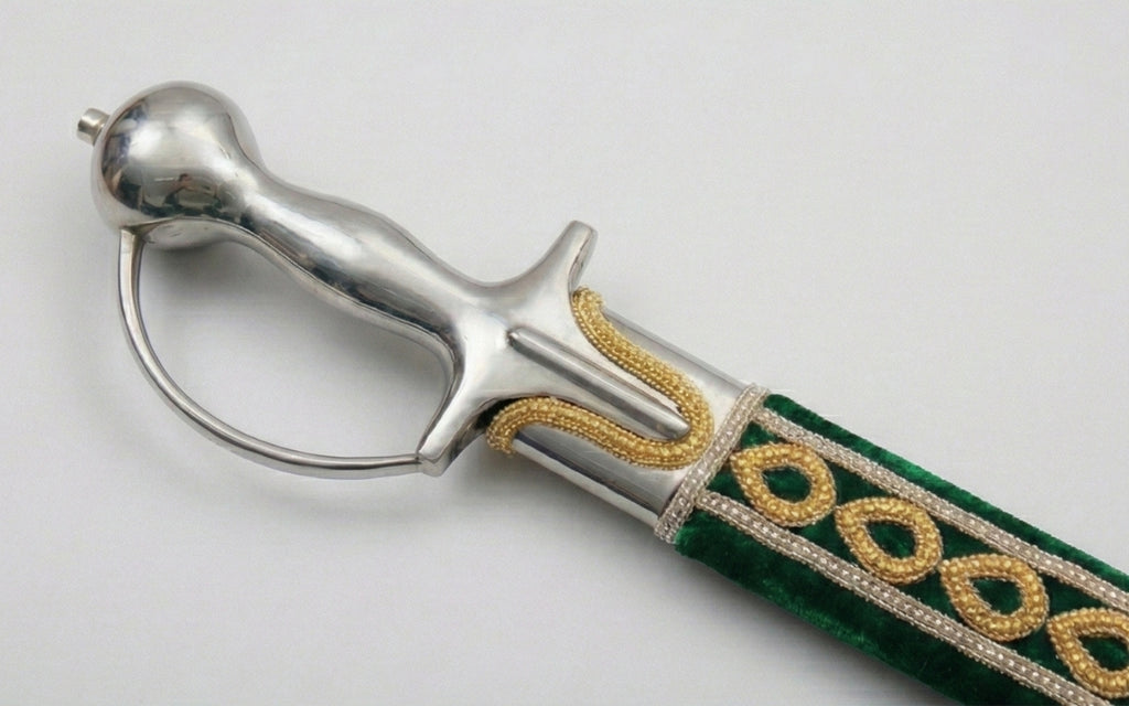 The Emerald & Gold Royal Talwar | Forest Green Velvet Ceremonial Sword | Swordora Royal Collection