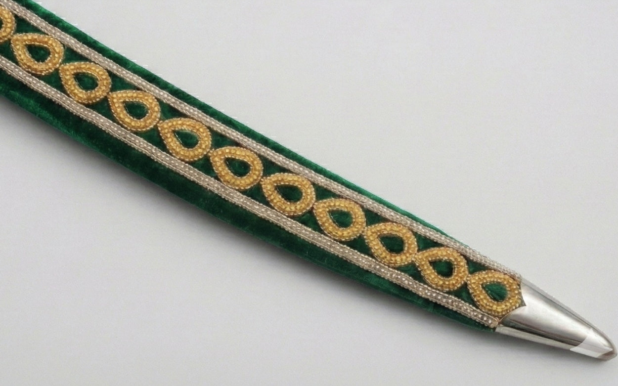 The Emerald & Gold Royal Talwar | Forest Green Velvet Ceremonial Sword | Swordora Royal Collection